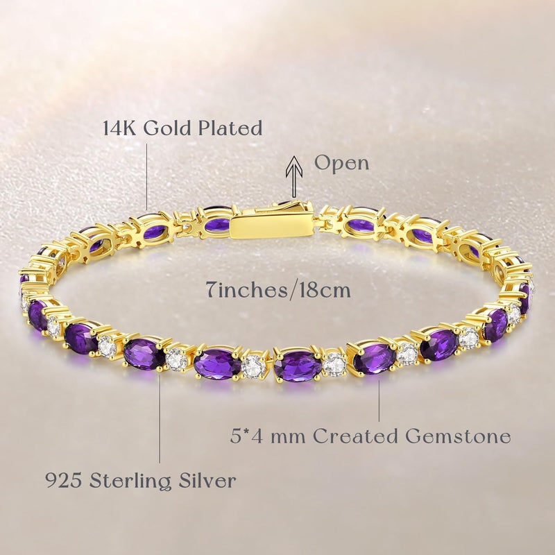 Fancime 14K Gold Plated Birthstone Bracelets 4mm Sterling Silver Tennis Bracelets Gold Bracelets Birthday Jewelry Gifts for Women 7" - Image 3
